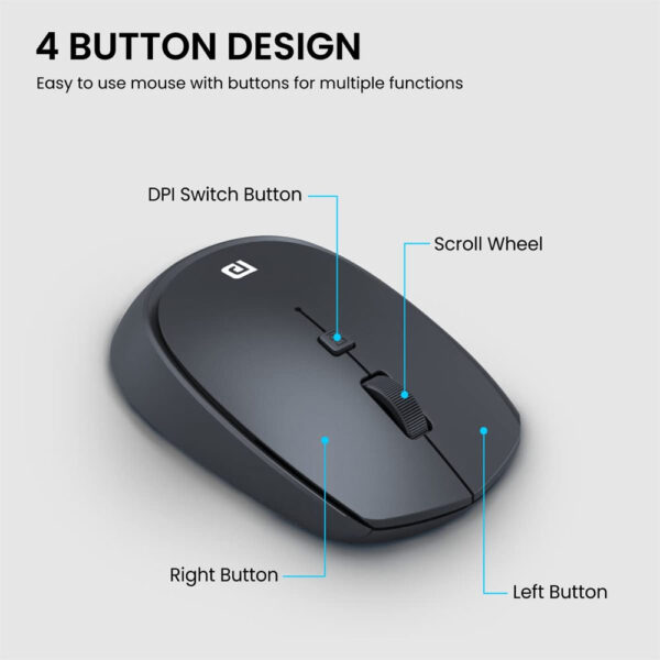 Portronics Toad 23 Wireless Optical Mouse with 2.4GHz, USB Nano Dongle, Optical Orientation, Click Wheel, Adjustable DPI - Image 2