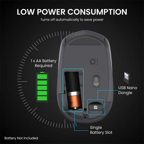 Portronics Toad 23 Wireless Optical Mouse with 2.4GHz, USB Nano Dongle, Optical Orientation, Click Wheel, Adjustable DPI - Image 3